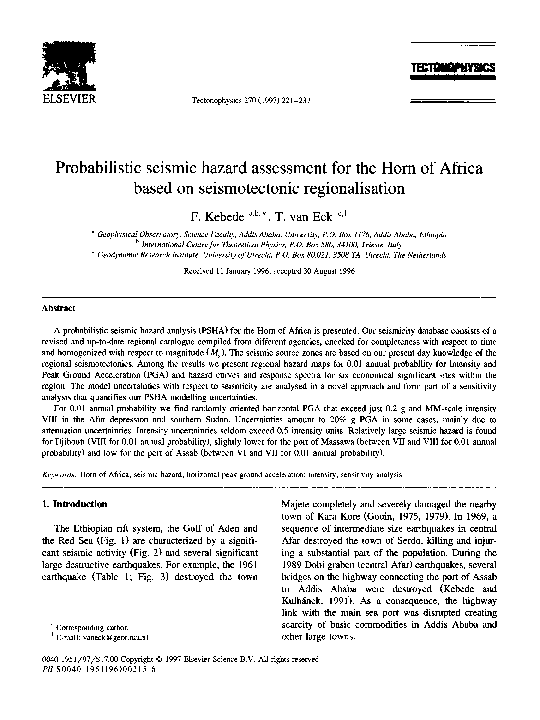 (PDF) Probabilistic seismic hazard assessment for the Horn of Africa ...