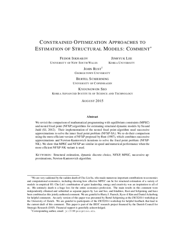 (PDF) Comment on "Constrained Optimization Approaches to Estimation of ...