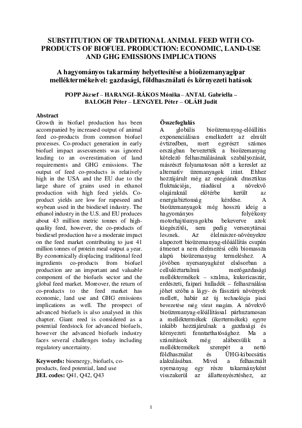 (PDF) Substitution of Traditional Animal Feed with CoProducts of Biofuel Production Economic