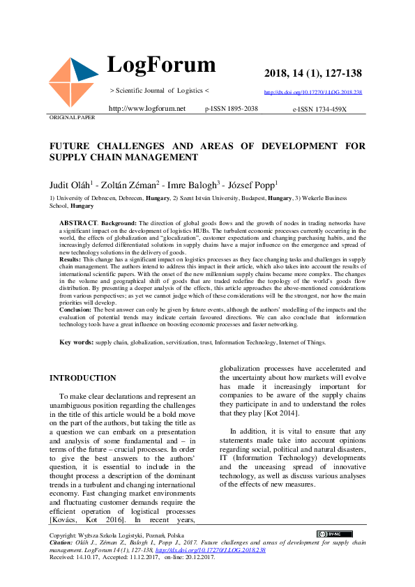 (PDF) Future challenges and areas of development for supply chain ...