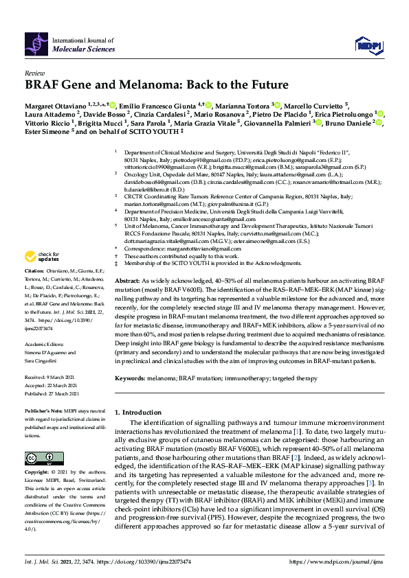 (PDF) BRAF Gene and Melanoma Back to the Future Margaret Ottaviano