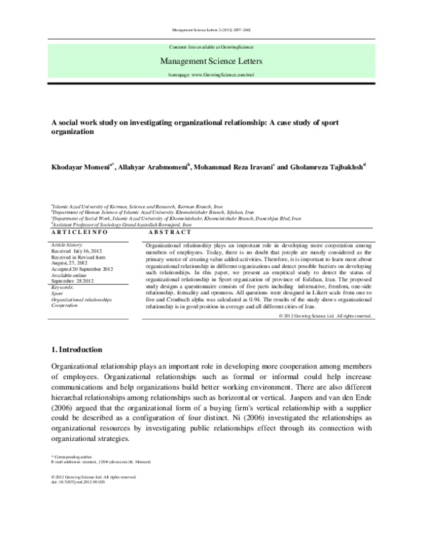 (PDF) A social work study on investigating organizational relationship ...