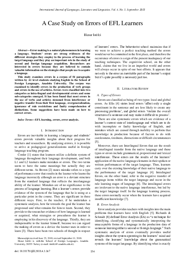 (PDF) A Case Study on Errors of EFL Learners