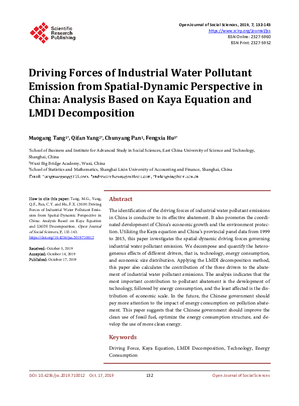 (PDF) Driving Forces of Industrial Water Pollutant Emission from ...