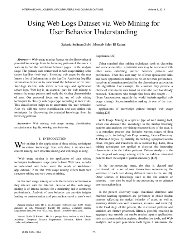 (PDF) Using Web Logs Dataset via Web Mining for User Behavior Understanding