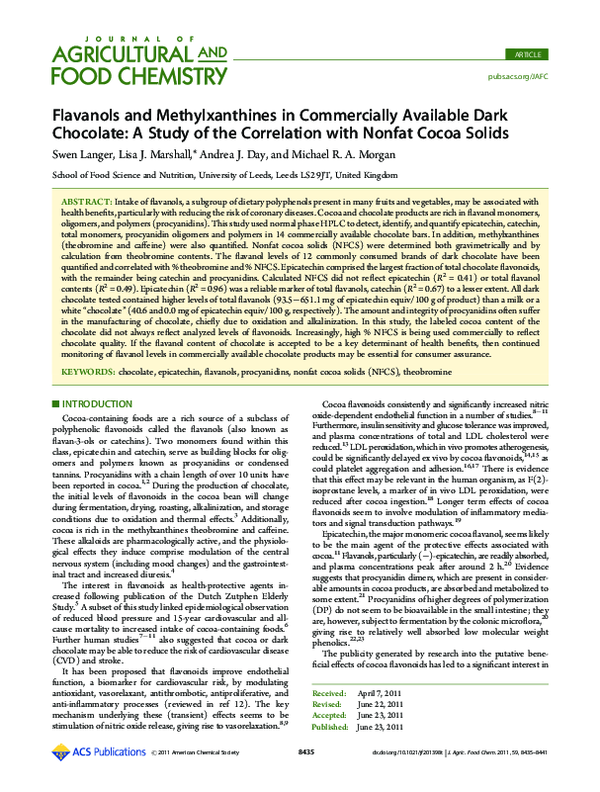 (PDF) Flavanols and Methylxanthines in Commerciallyavailable Dark