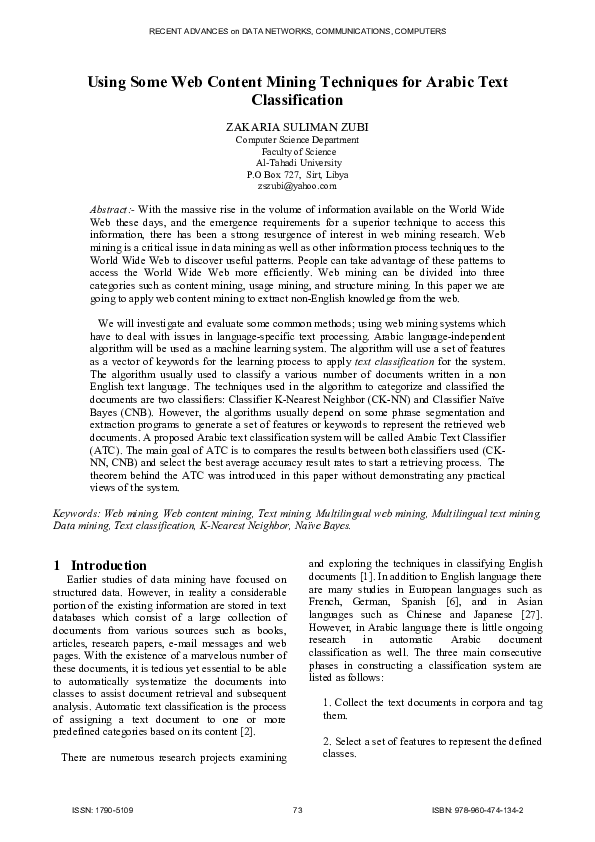 (PDF) Using some web content mining techniques for Arabic text ...