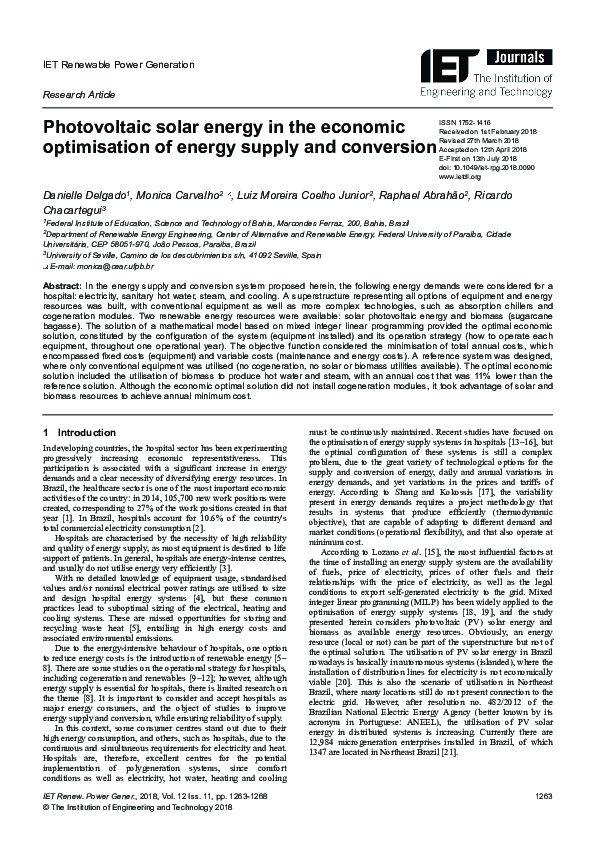 (PDF) Photovoltaic solar energy in the economic optimisation of energy ...