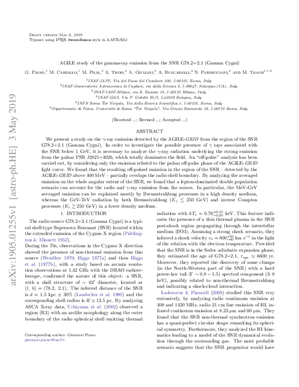(PDF) AGILE Study of the Gamma-Ray Emission from the SNR G78.2+2.1 ...