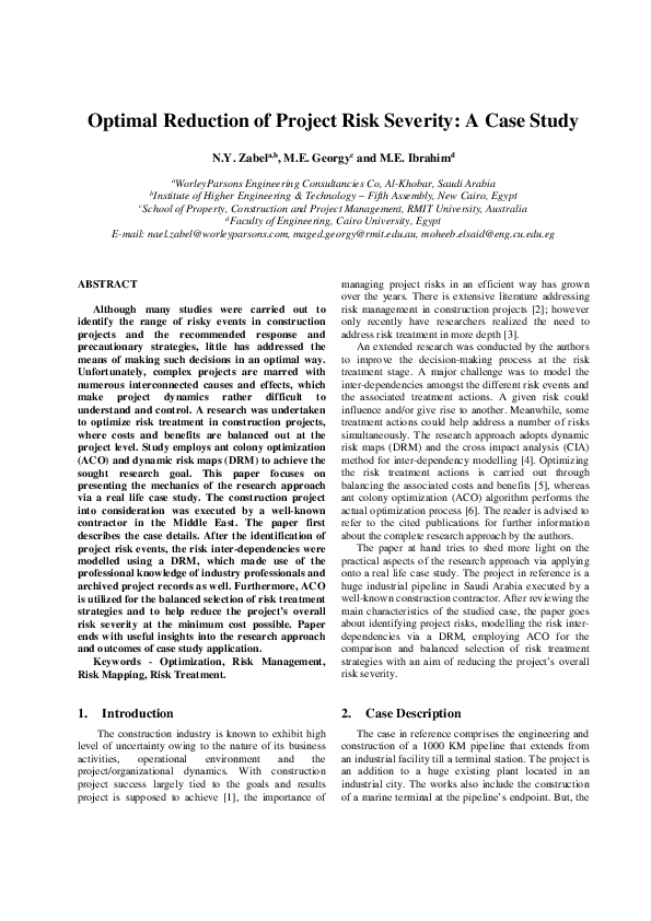 (PDF) Optimal reduction of project risk severity: A case study
