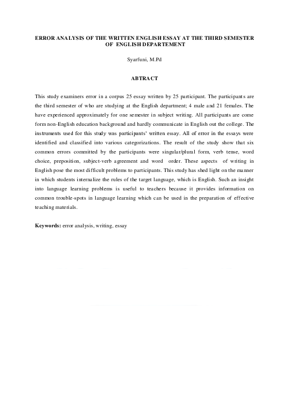 (PDF) Error Analysis of The Written English Essay at The Third Semester ...