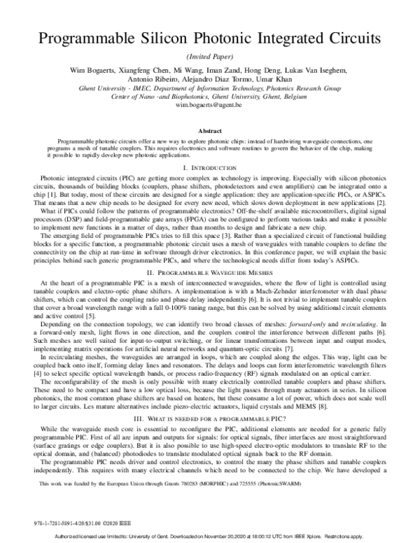 (PDF) Programmable Silicon Photonic Integrated Circuits
