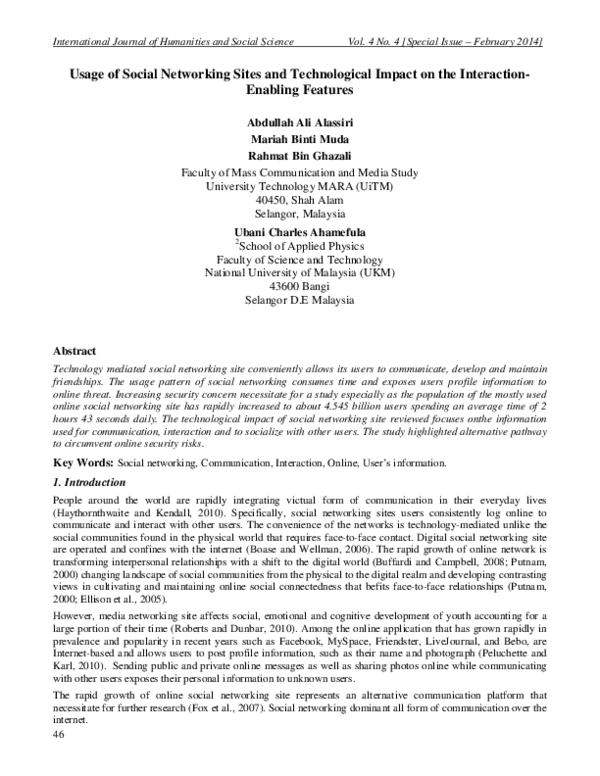 (PDF) Usage of Social Networking Sites and Technological Impact on the ...
