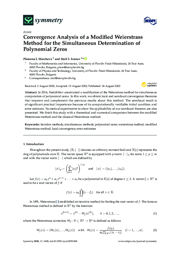 (PDF) Convergence Analysis of a Modified Weierstrass Method for the ...
