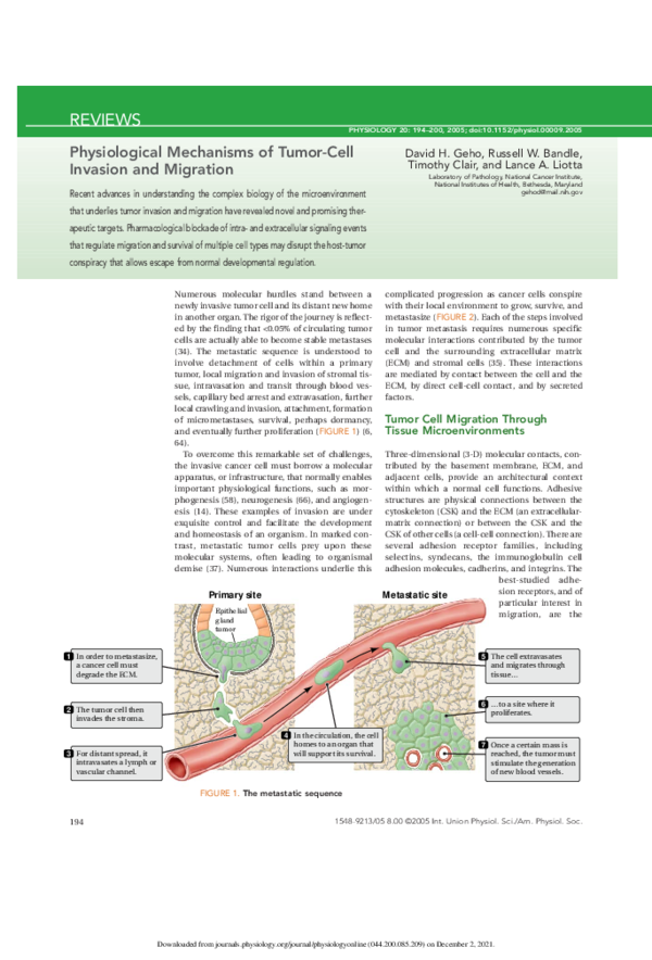(PDF) Physiological Mechanisms of Tumor-Cell Invasion and Migration