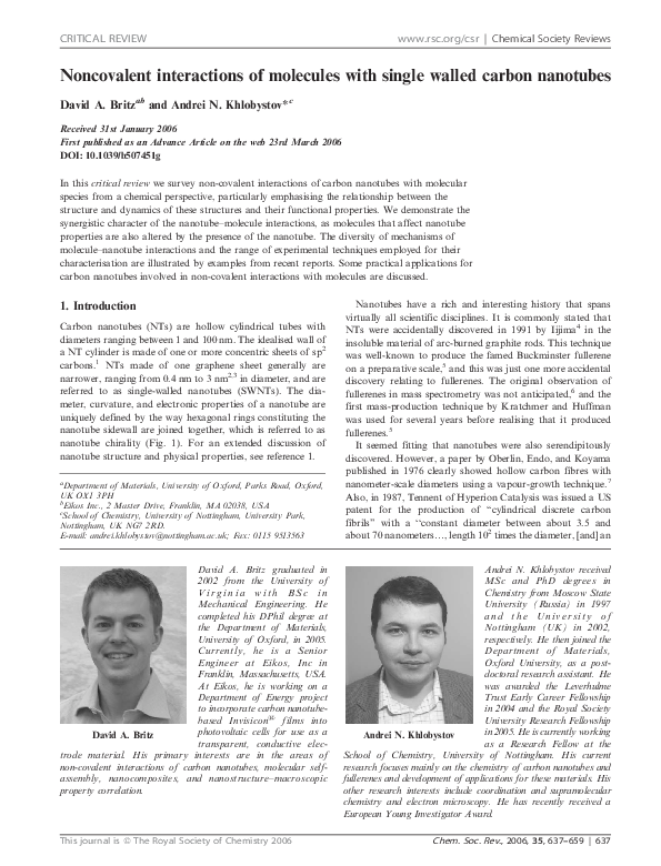 (PDF) Noncovalent interactions of molecules with single walled carbon ...