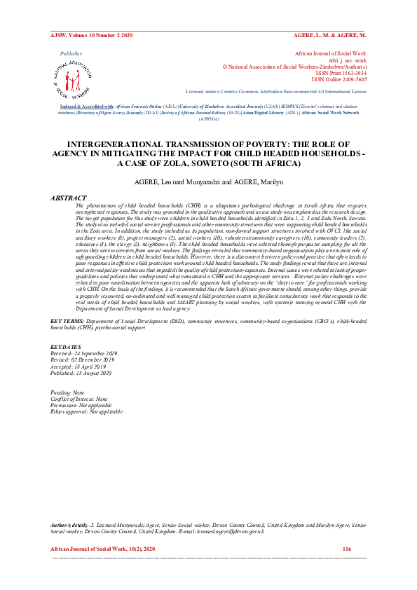 (PDF) Intergenerational transmission of poverty: The role of agency in ...