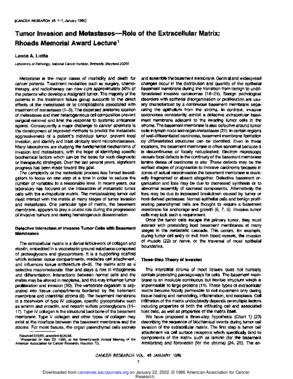 (PDF) Tumor Invasion and Metastases—Role of the Extracellular Matrix ...