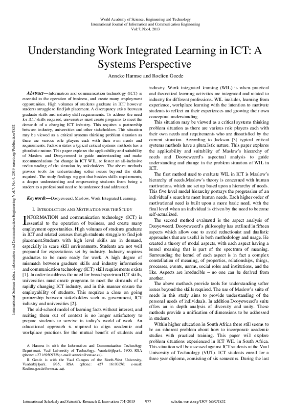 (PDF) Understanding Work Integrated Learning In Ict: A Systems Perspective