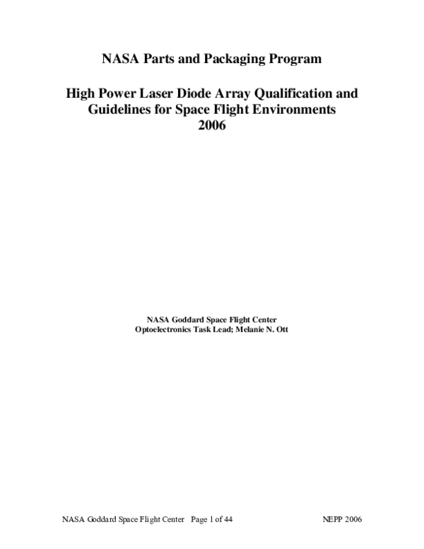 (PDF) NASA Parts and Packaging Program High Power Laser Diode Array ...
