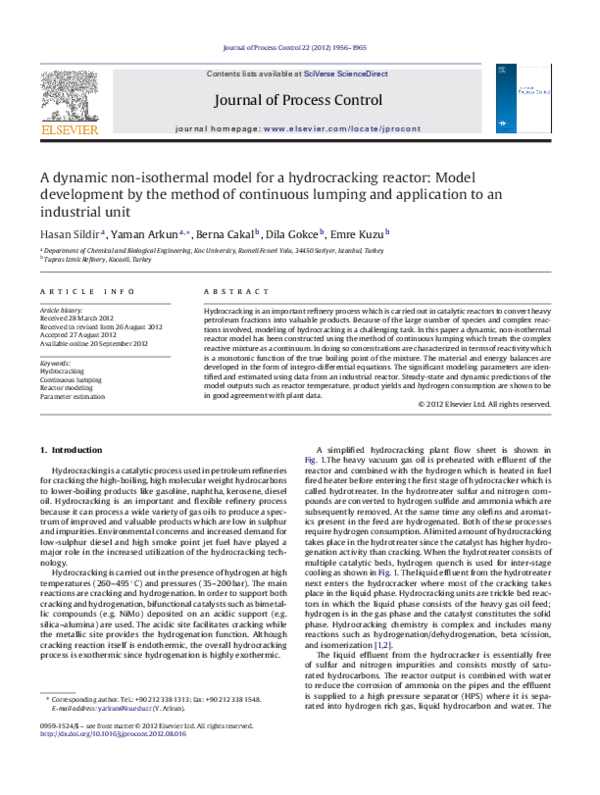 (PDF) A dynamic non-isothermal model for a hydrocracking reactor: Model ...