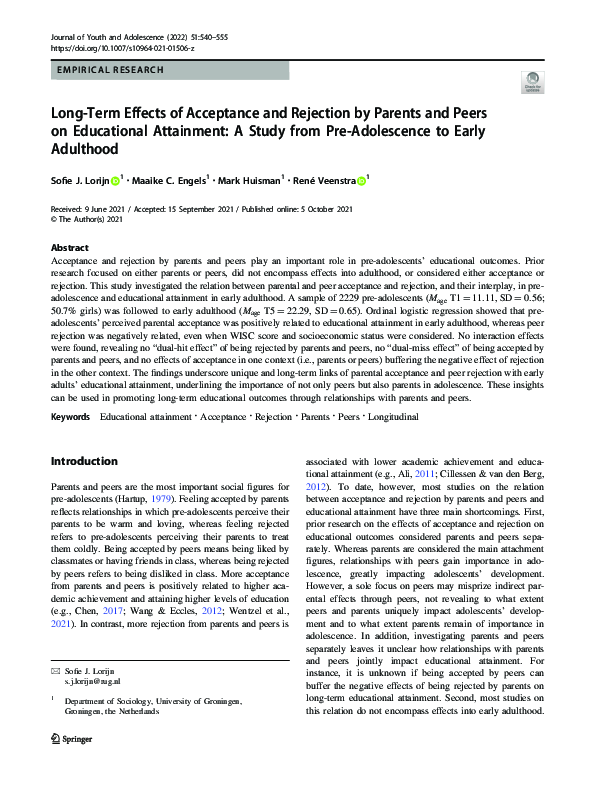 (PDF) Long-Term Effects of Acceptance and Rejection by Parents and ...