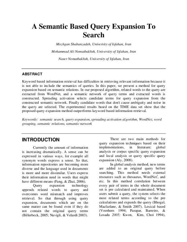 (PDF) A Semantic Based Query Expansion to Search