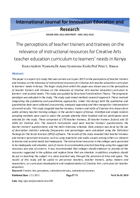 (PDF) The perceptions of teacher trainers and trainees on the relevance ...