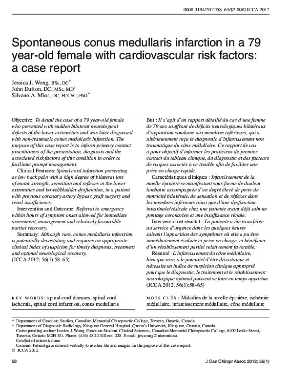 (PDF) Spontaneous conus medullaris infarction in a 79 year-old female ...