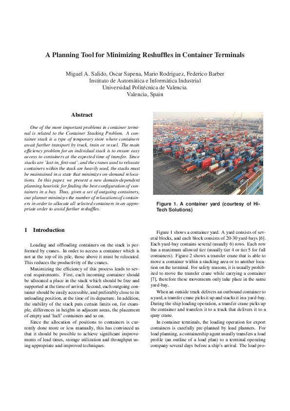 (PDF) A Planning Tool for Minimizing Reshuffles in Container Terminals
