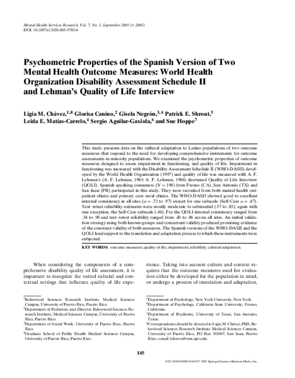 (PDF) Psychometric Properties of the Spanish Version of Two Mental ...