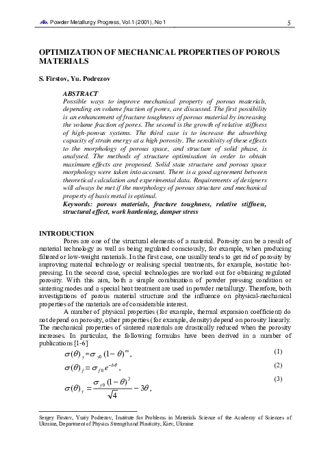 (PDF) Optimization of Mechanical Properties of Porous Materials