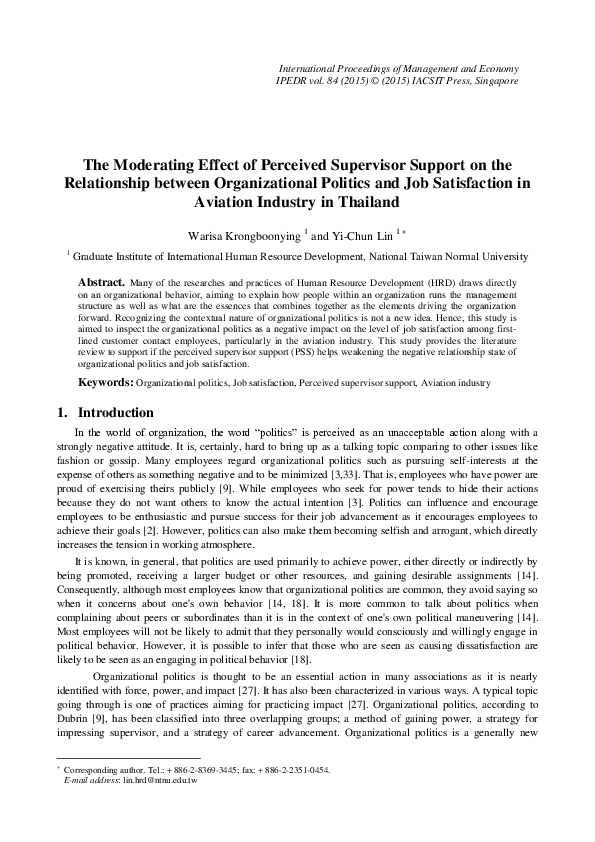 (PDF) The Moderating Effect of Perceived Supervisor Support on the ...