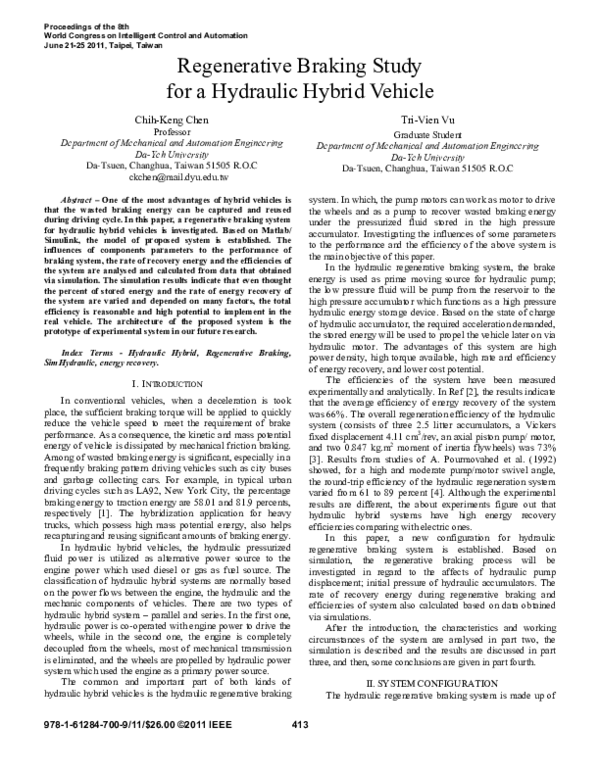 (PDF) Regenerative braking study for a hydraulic hybrid vehicle