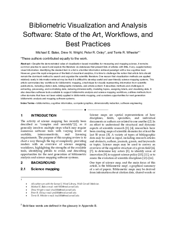 (PDF) Bibliometric Visualization and Analysis Software: State of the ...