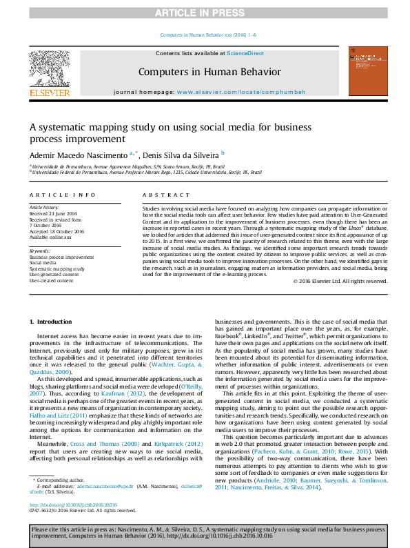 (PDF) A systematic mapping study on using social media for business ...