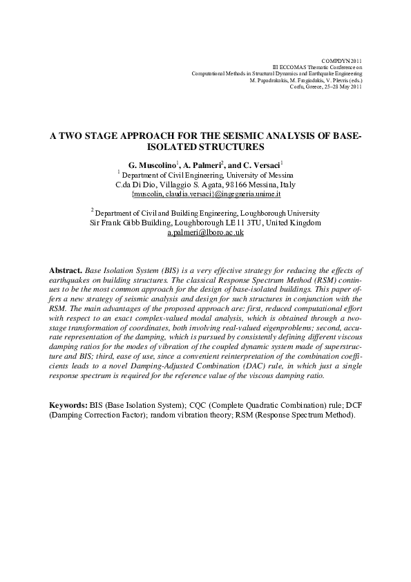 (PDF) A Two Stage Approach for the Seismic Analysis of Base-Isolated ...