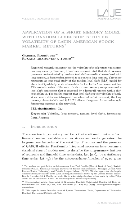 (PDF) Application of a Short Memory Model with Random Level Shifts to ...