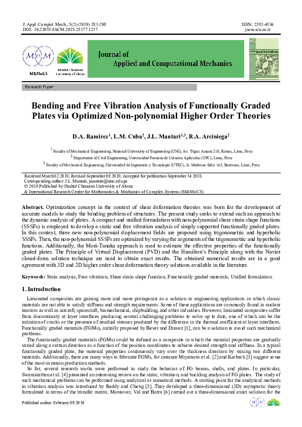 (PDF) Bending and Free Vibration Analysis of Functionally Graded Plates ...