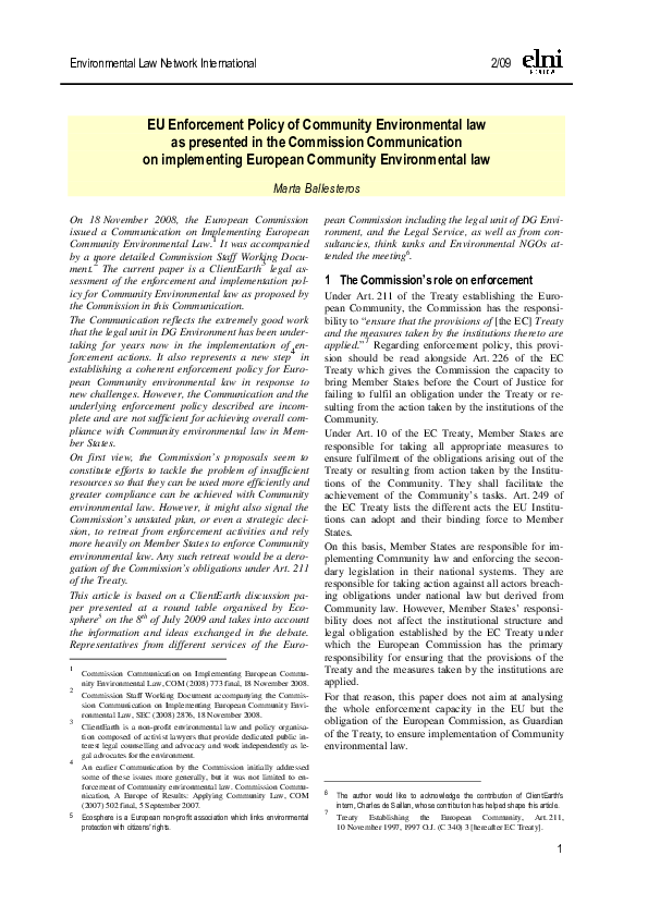 (PDF) EU Enforcement Policy of Community Environmental law as presented ...