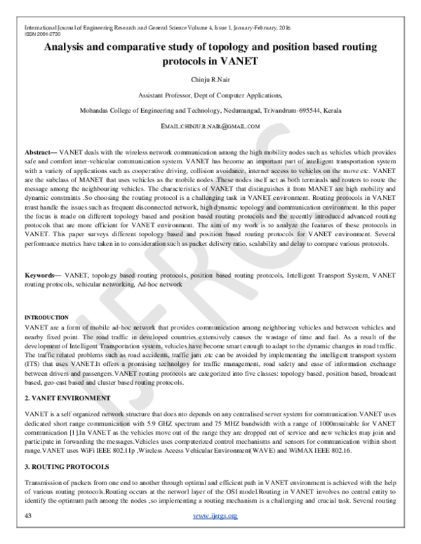 (PDF) Analysis and comparative study of topology and position based ...