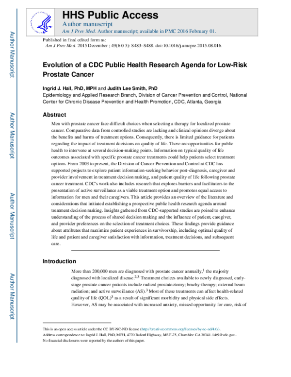 (PDF) Evolution of a CDC Public Health Research Agenda for Low-Risk ...