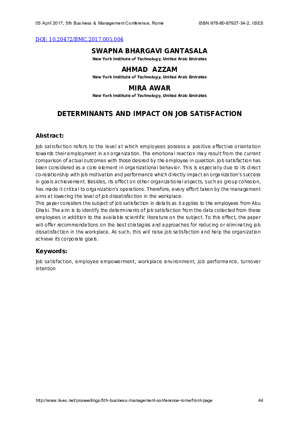 (PDF) Determinants and Impact on Job Satisfaction