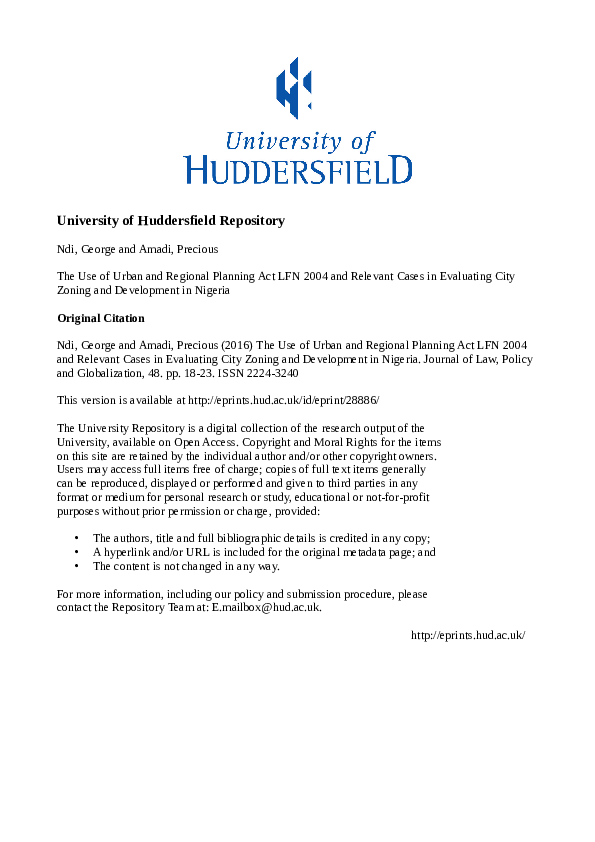 (PDF) The Use of Urban and Regional Planning Act LFN 2004 and Relevant