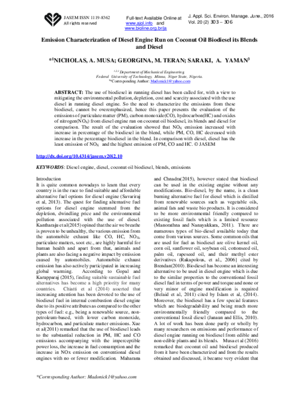(PDF) Performance Evaluation of a Diesel Engine Run on Biodiesel ...