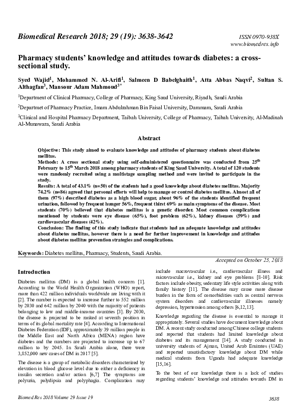 (PDF) Pharmacy students' knowledge and attitudes towards diabetes: a ...