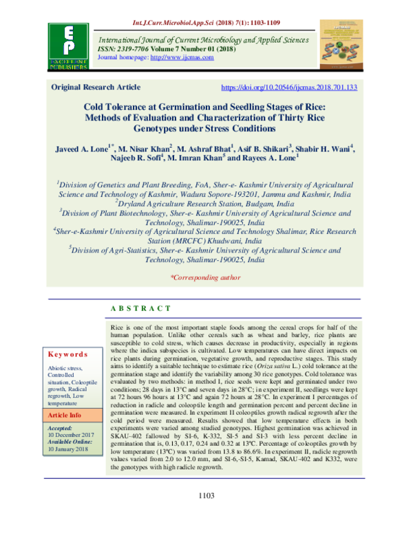 (PDF) Cold Tolerance at Germination and Seedling Stages of Rice ...