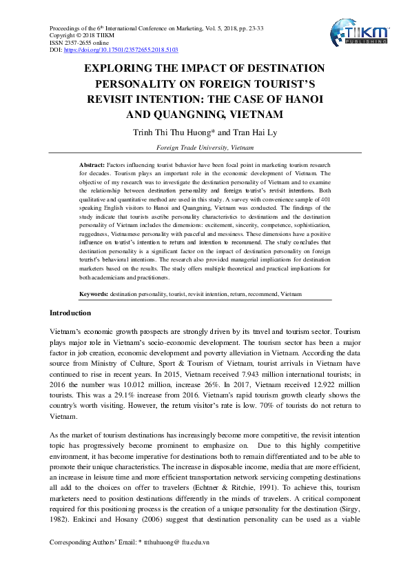 (PDF) Exploring the Impact of Destination Personality on Foreign ...