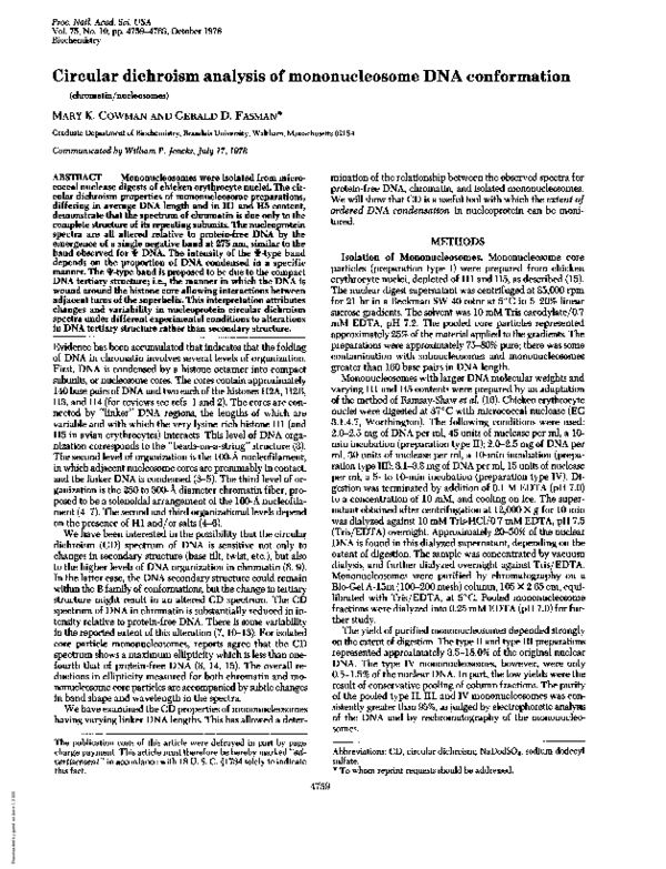 (PDF) Circular dichroism analysis of mononucleosome DNA conformation