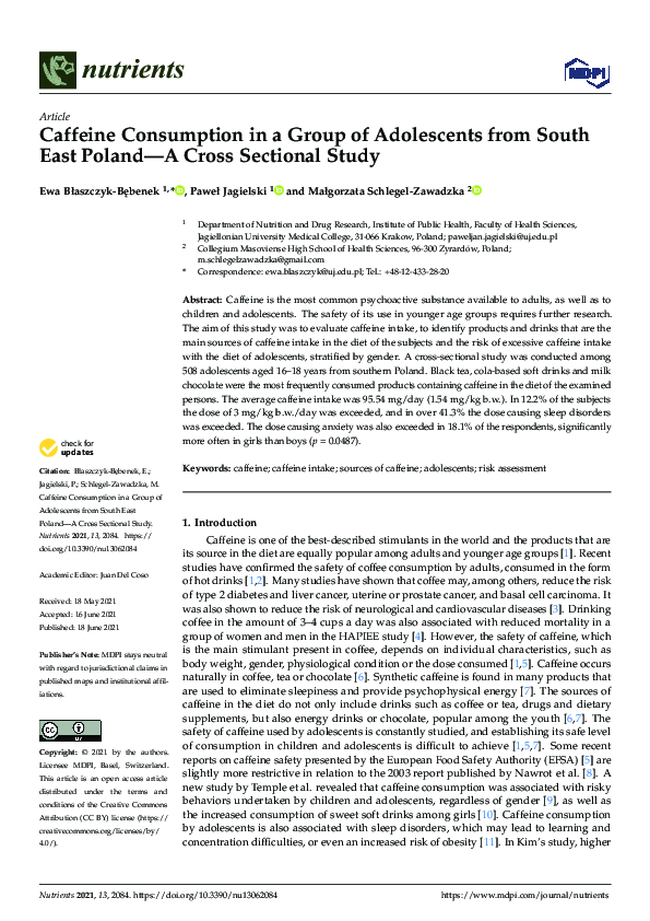 (PDF) Caffeine Consumption in a Group of Adolescents from South East ...